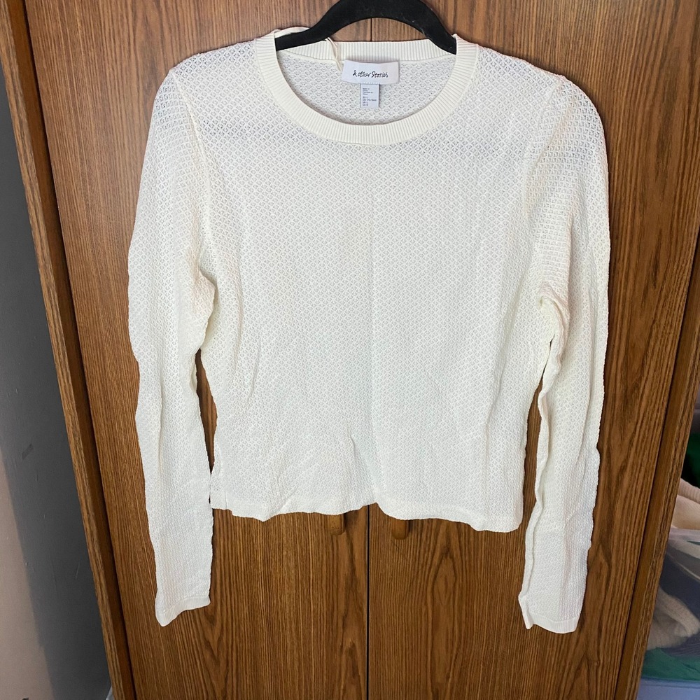&OtherStories Knit Top Womens Large Cream Long Sleeve Pointelle Crewneck Sweater